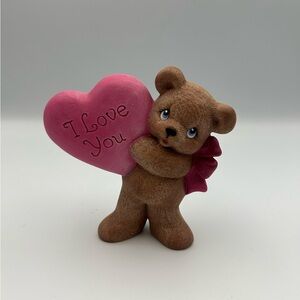 Hand-Painted Ceramic Brown Teddy Bear With Pink “I Love You” Heart Decor